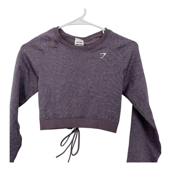 Gymshark Womens Medium Long Sleeve Lace-Back Crop Top Dark Purple Pattern - Picture 10 of 10